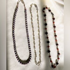 3 Beaded Necklaces, Sterling Silver, Fresh Water Pearls, Glass Crystal,Goldstone